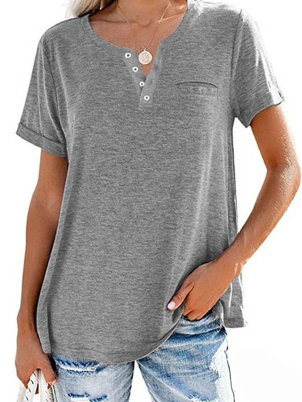 Eira™ Camiseta de Manga Corta con Bolsillo de Color Sólido de Moda - Imagen 9