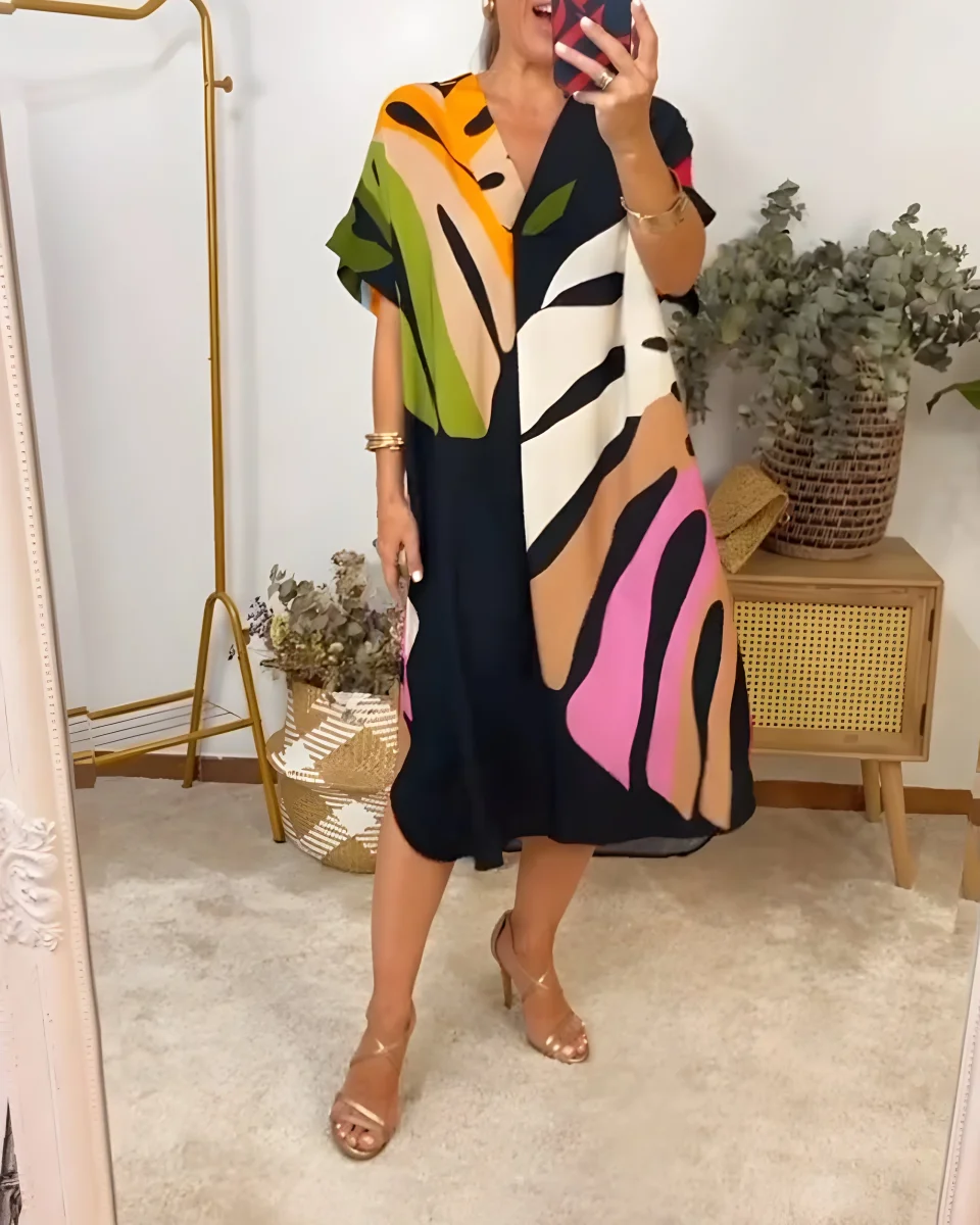 Roos™ | Vestido informal con estampado de hojas de colores - Imagen 2