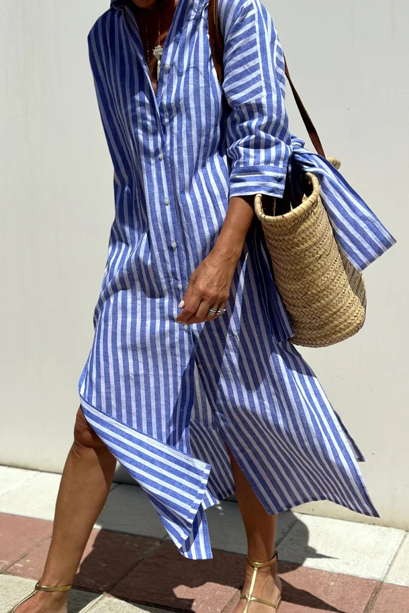 Sophia | Elegante vestido camisero a rayas para Mujer - Imagen 5
