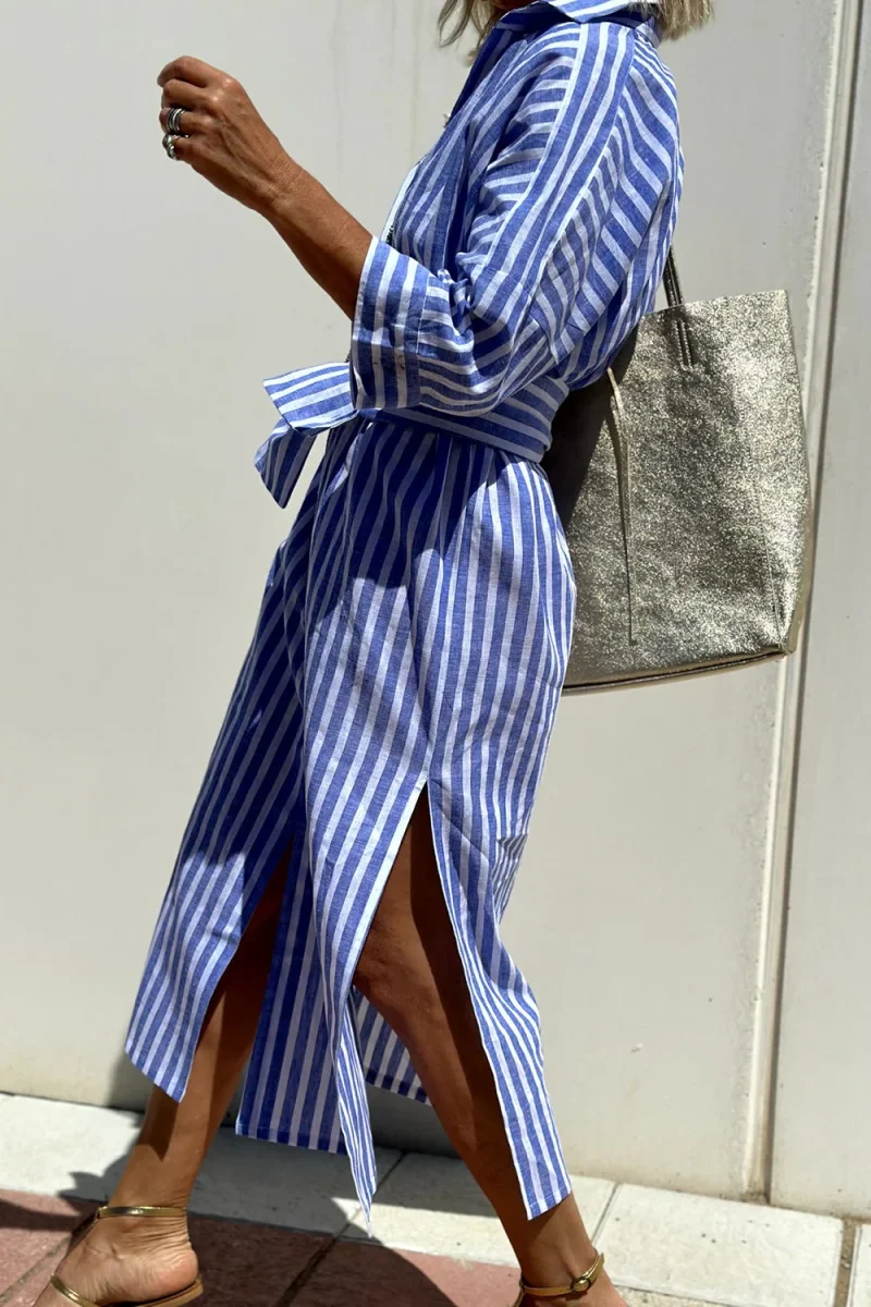 Sophia | Elegante vestido camisero a rayas para Mujer - Imagen 7