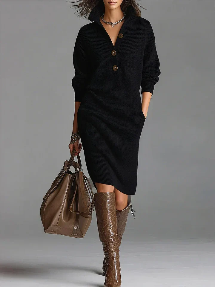 Lucia - Vestido de punto con cuello y botones para Mujer - Imagen 5