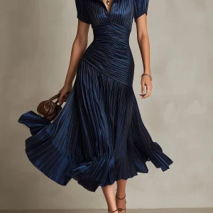 Adriana | Vestido midi satinado de rayas retro para Mujer