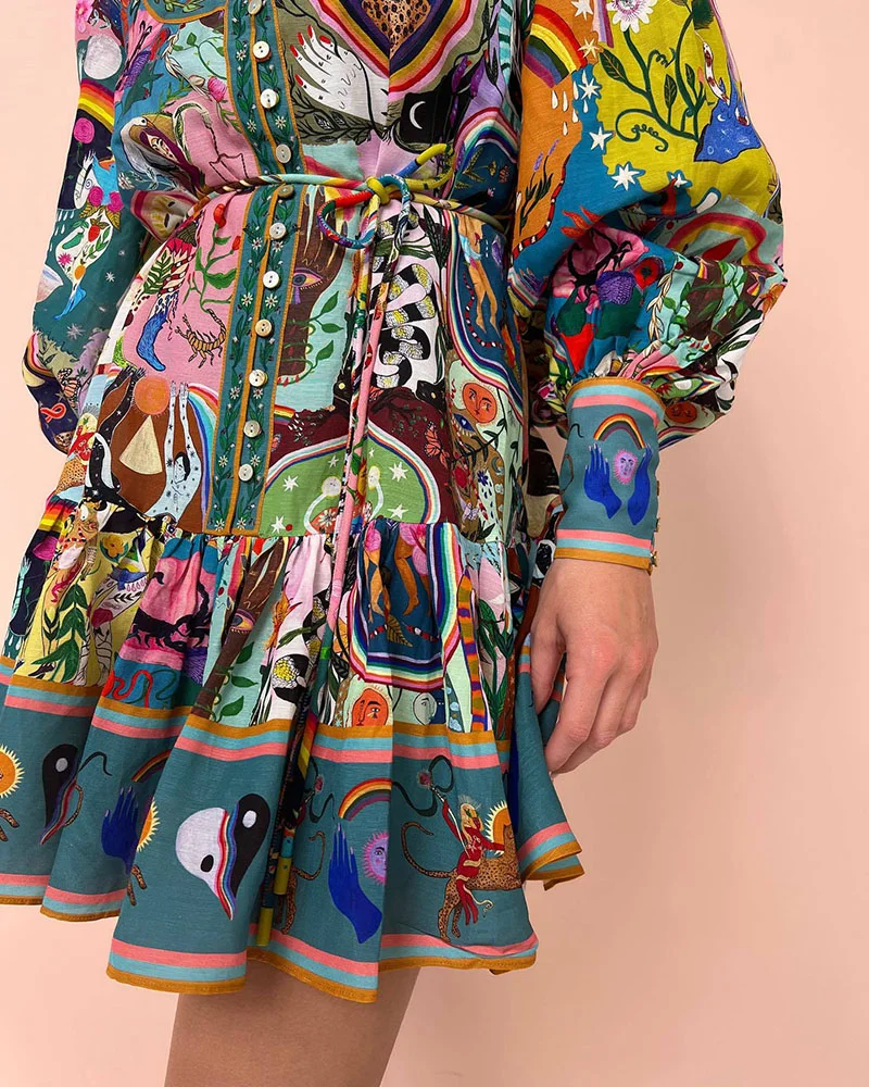 Freya™ Vestido plisado estampado con cordones - Imagen 4