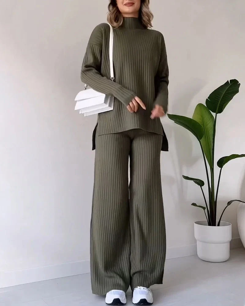 Conjunto casual de dos piezas con abertura elegante - Imagen 3