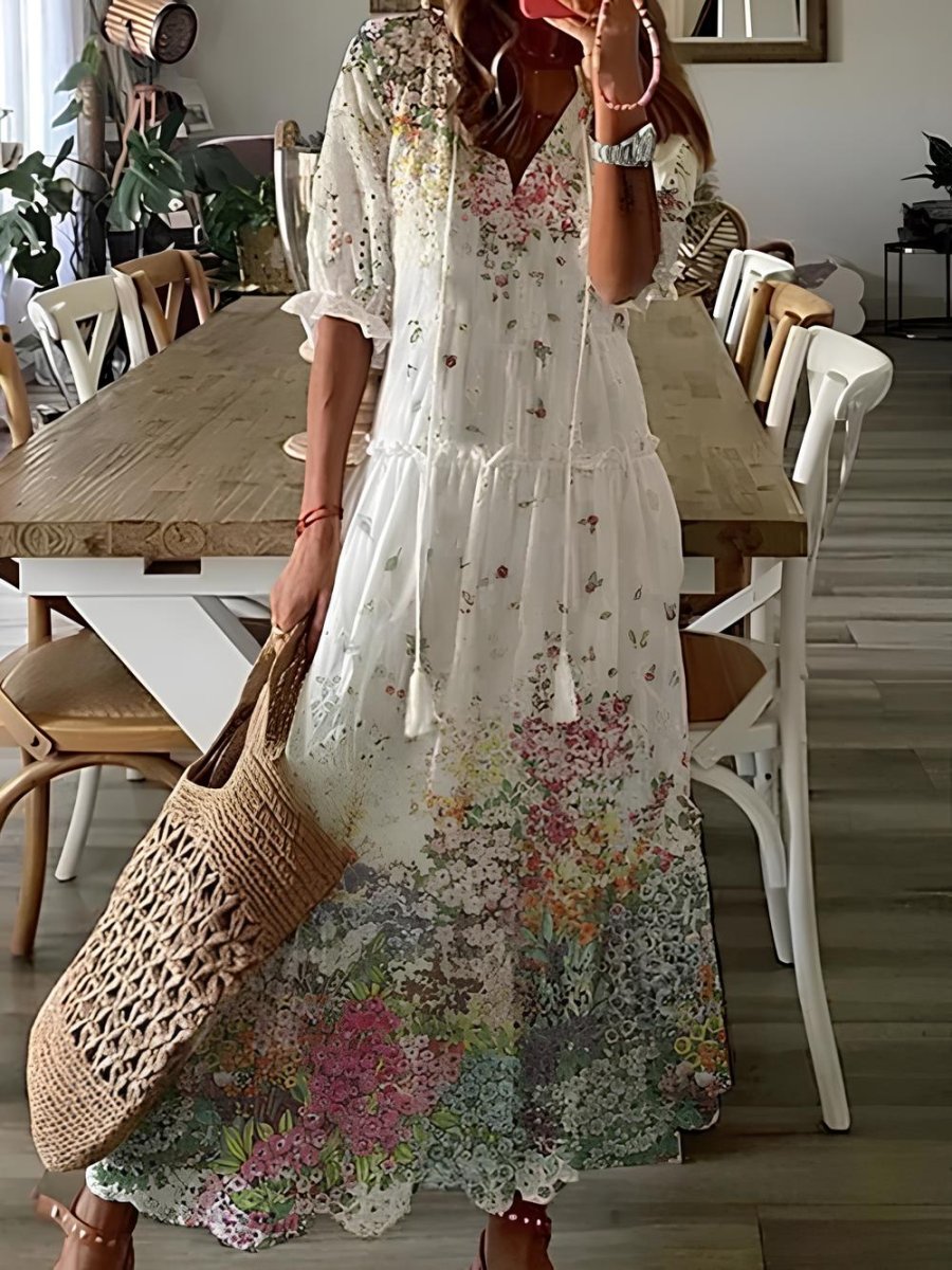 Dúnia™ VESTIDO LARGO CON ESTAMPADO Y VOLANTES - Imagen 2