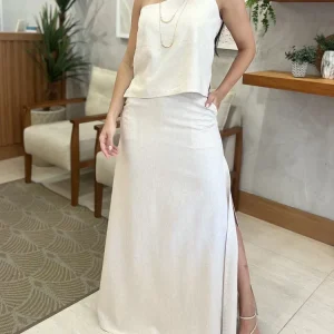 Daisy - Conjunto casual de chaleco de un hombro y falda con aberturas