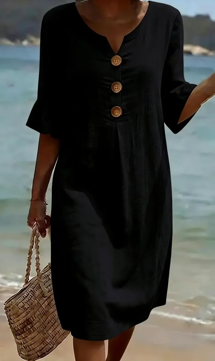 Vanesa | Vestido con textura de lino con manga abullonada y botones para Mujer - Imagen 8