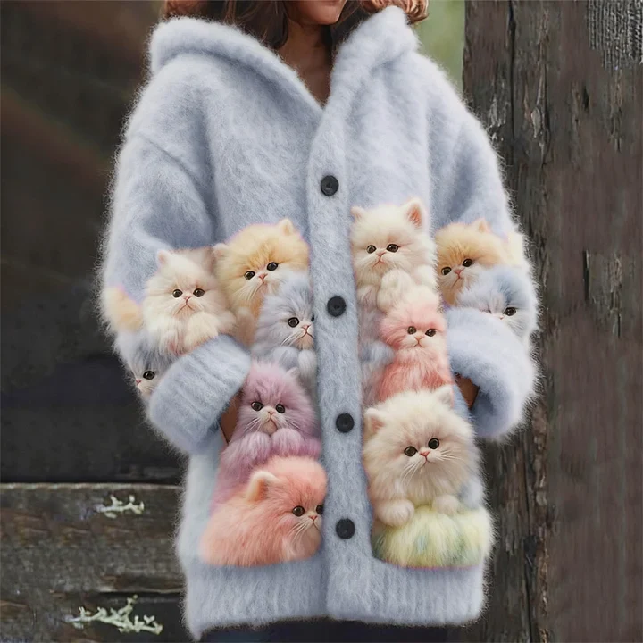 Kelsie - Abrigo Suave con Capucha y Gatos - Imagen 3