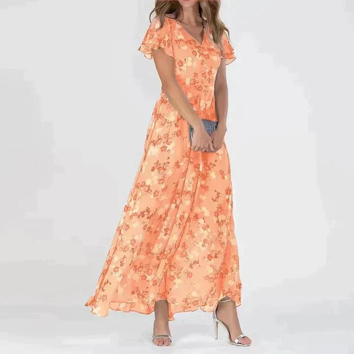 Marit | Elegante vestido largo con cuello en V y estampado floral - Imagen 4
