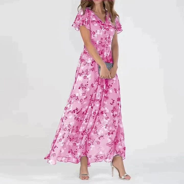 Marit | Elegante vestido largo con cuello en V y estampado floral - Imagen 5