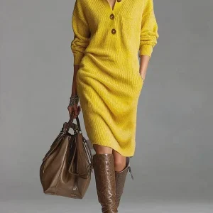 Lucia - Vestido de punto con cuello y botones para Mujer