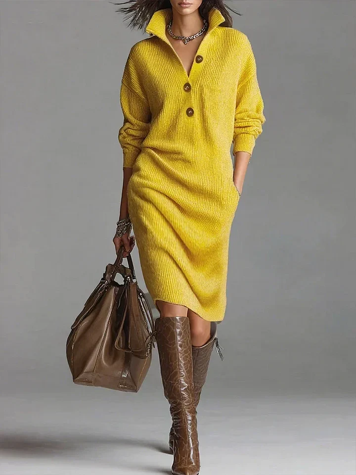 Lucia - Vestido de punto con cuello y botones para Mujer - Imagen 2