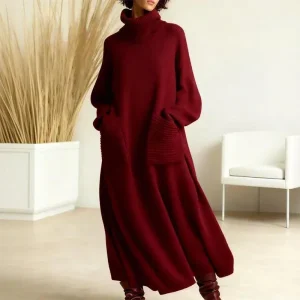 Irina | Vestido de punto con cuello alto, mangas largas y bolsillos