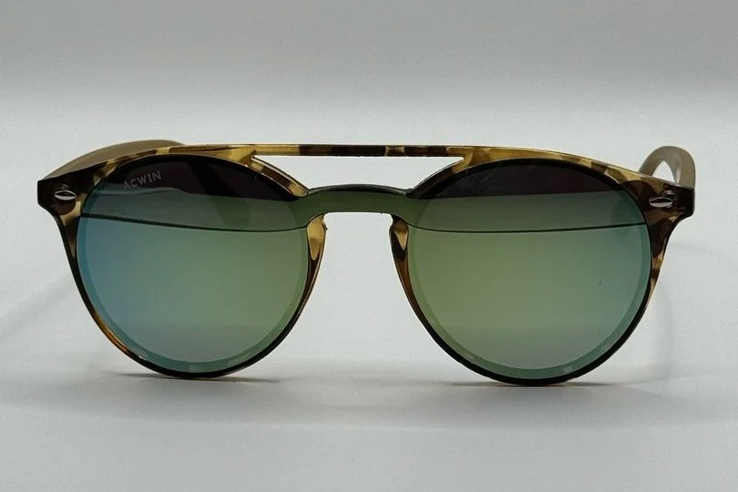 Gafas de Sol Maly | Doble Puente Carey y Espejo Verde | Varillas Kaki - Imagen 3