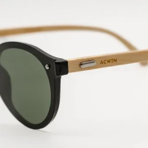 Gafas de Sol Seul – Estilo Redondo con Varillas de Madera y Lentes Verdes