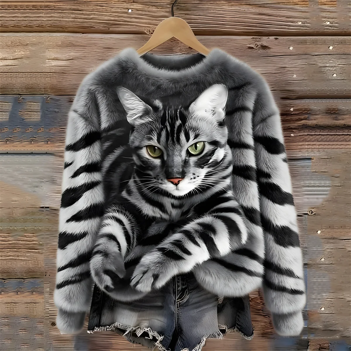 Cat - Suéter Cálido con Impresión de Gato - Imagen 3