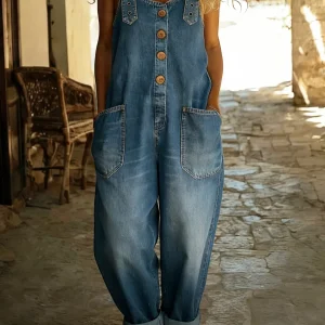 Rocio - Mono vaquero casual con hebilla ajustable para Mujer