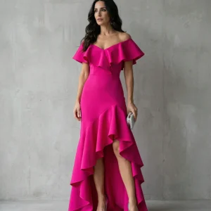 Isabel · Vestido elegante de Mujer con volantes y escote en V