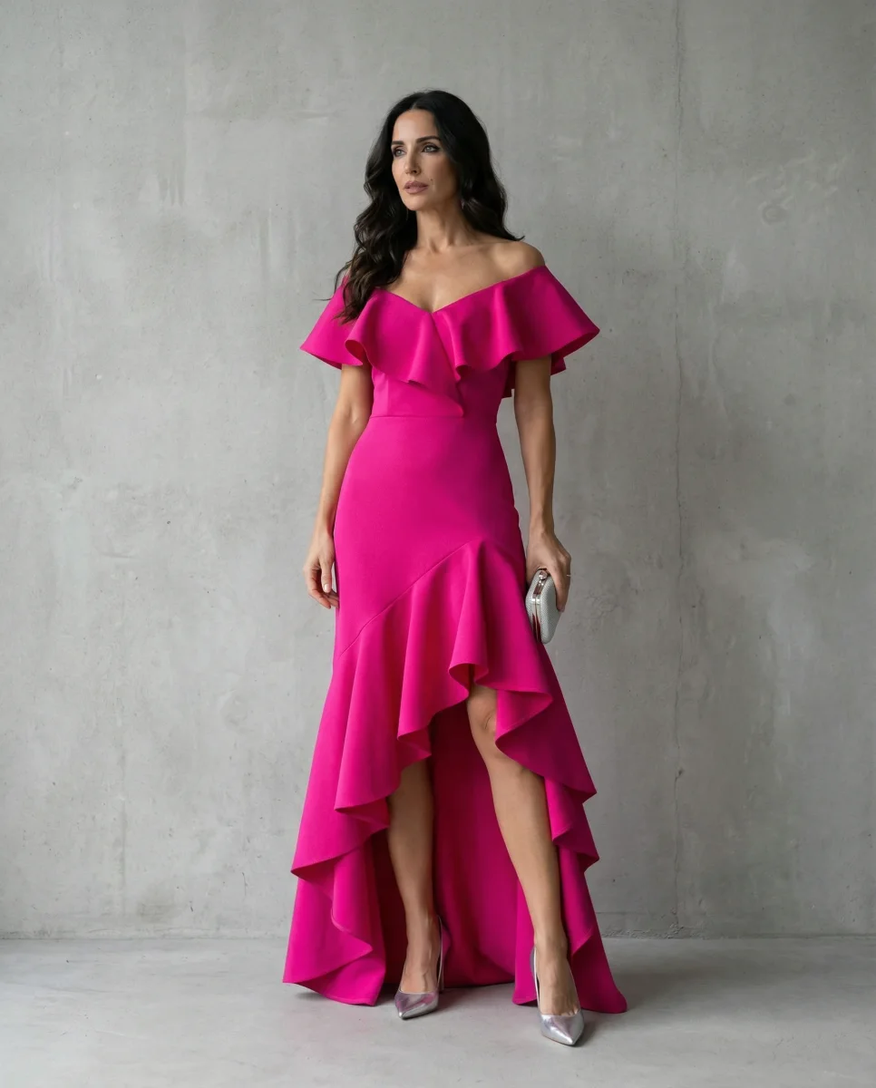 Isabel · Vestido elegante de Mujer con volantes y escote en V - Imagen 2