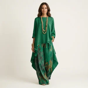 Cariola | Conjunto de Dos Piezas de Algodón-Seda con Túnica Asimétrica para Mujer