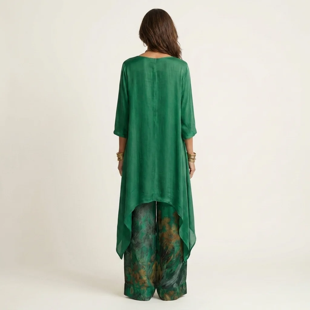 Cariola | Conjunto de Dos Piezas de Algodón-Seda con Túnica Asimétrica para Mujer - Imagen 3