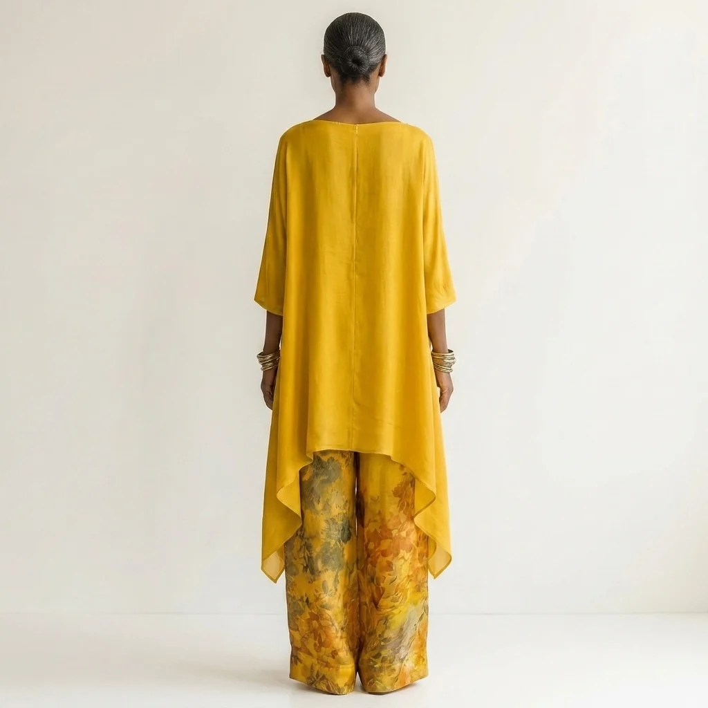 Cariola | Conjunto de Dos Piezas de Algodón-Seda con Túnica Asimétrica para Mujer - Imagen 7