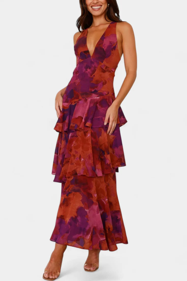 Domenica Vestido de Gasa con Escote en V y Capas Fluidas - Imagen 2