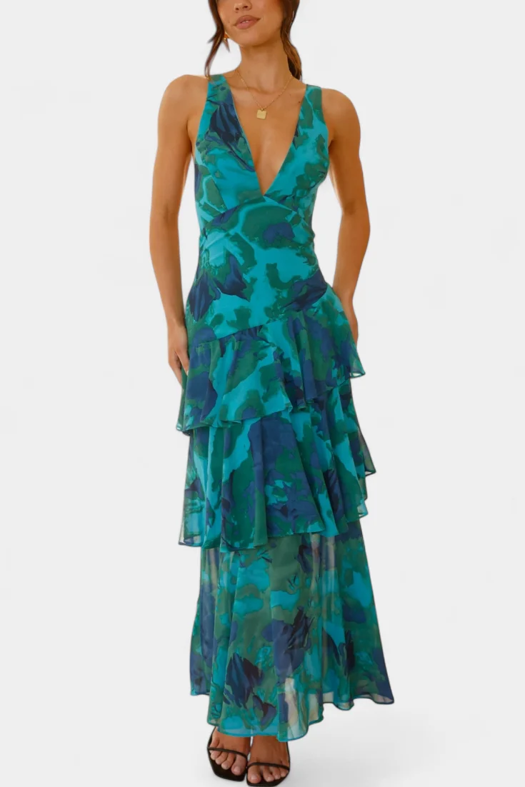 Domenica Vestido de Gasa con Escote en V y Capas Fluidas - Imagen 9