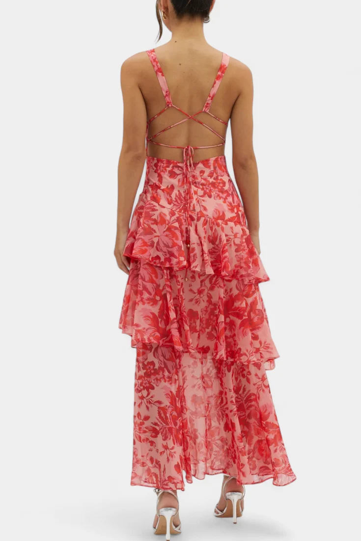 Domenica Vestido de Gasa con Escote en V y Capas Fluidas - Imagen 4