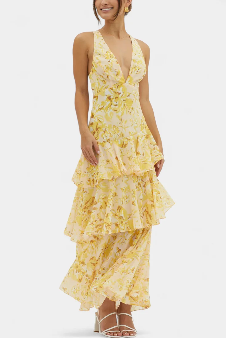 Domenica Vestido de Gasa con Escote en V y Capas Fluidas - Imagen 5