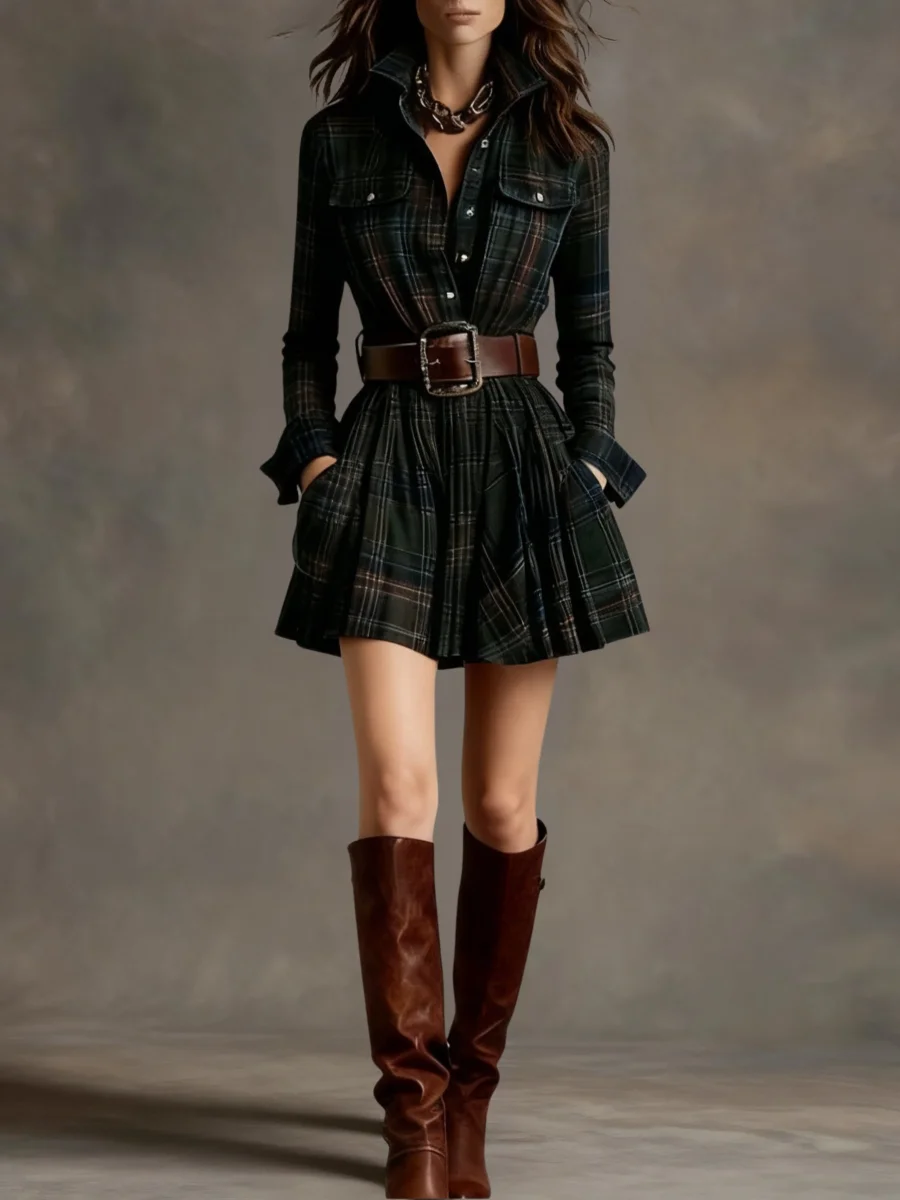 Trist - Vestido mini vintage a cuadros con cintura marcada - Imagen 3