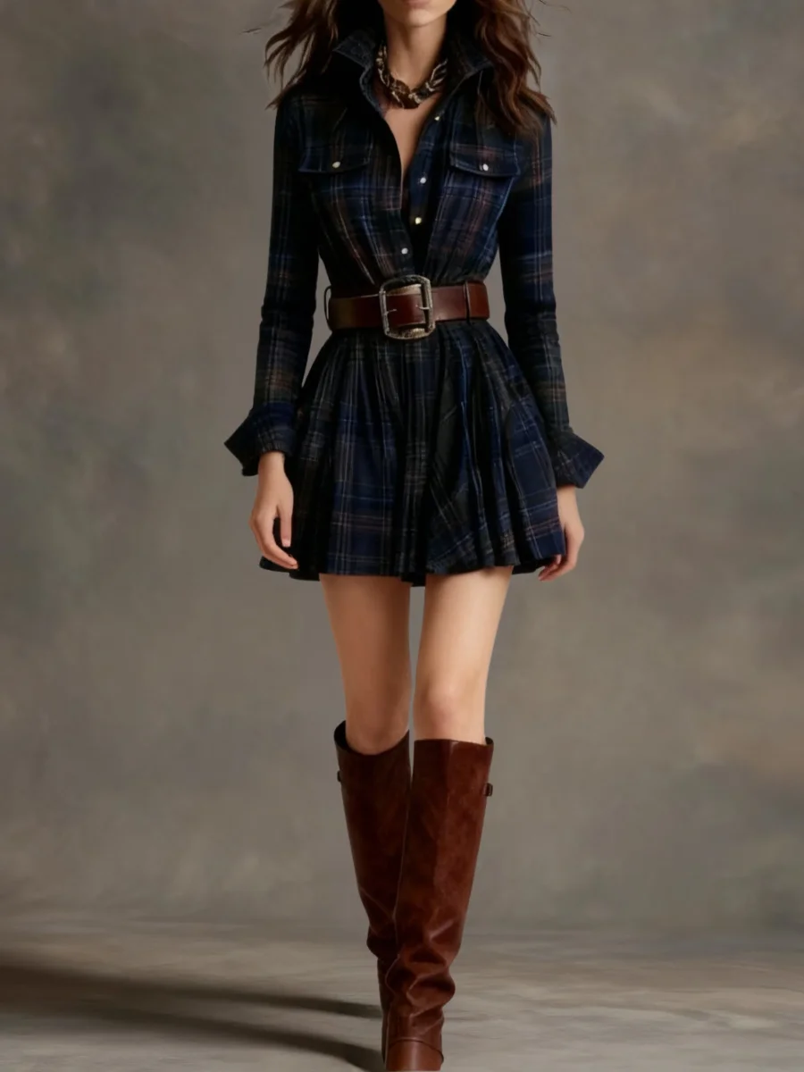Trist - Vestido mini vintage a cuadros con cintura marcada - Imagen 4