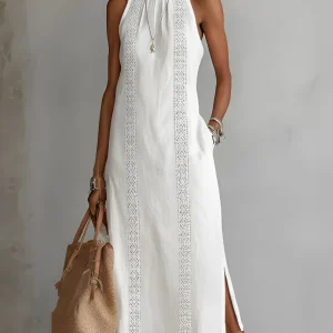 Jimena | Vestido midi de lino con cuello mao para Mujer