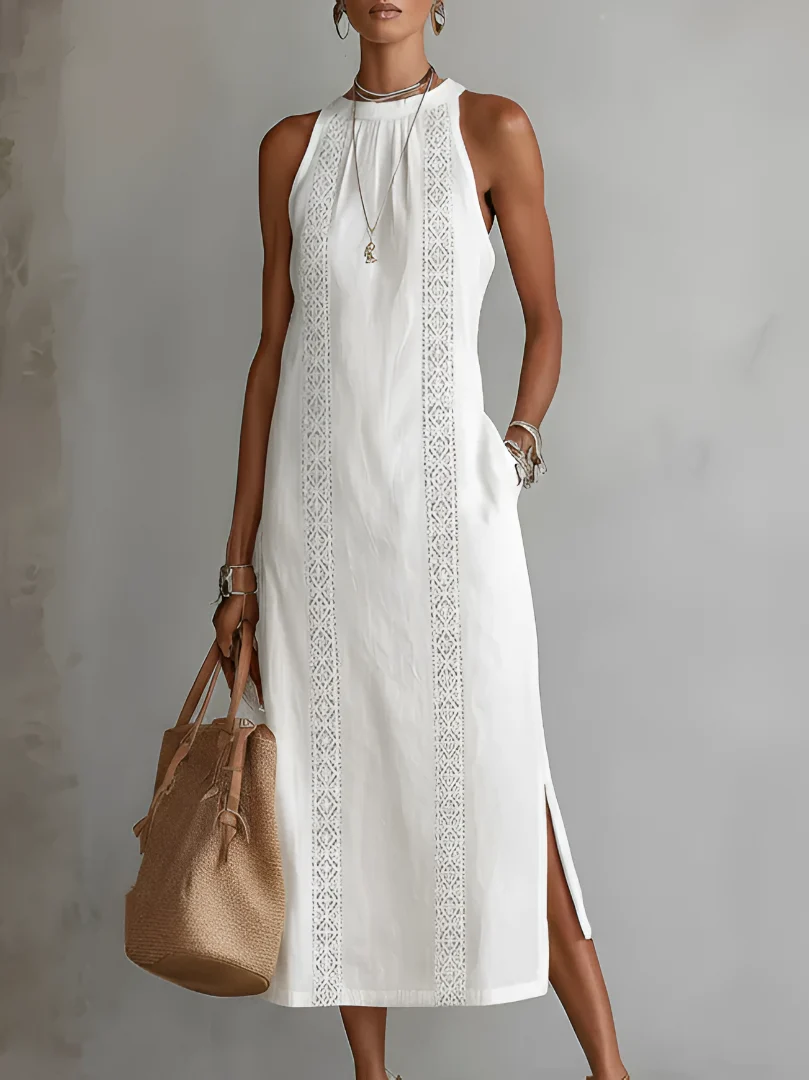 Jimena | Vestido midi de lino con cuello mao para Mujer - Imagen 2