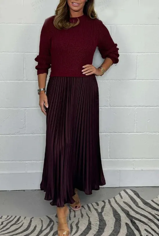 Claudia - Vestido maxi con jersey y falda plisada - Imagen 9