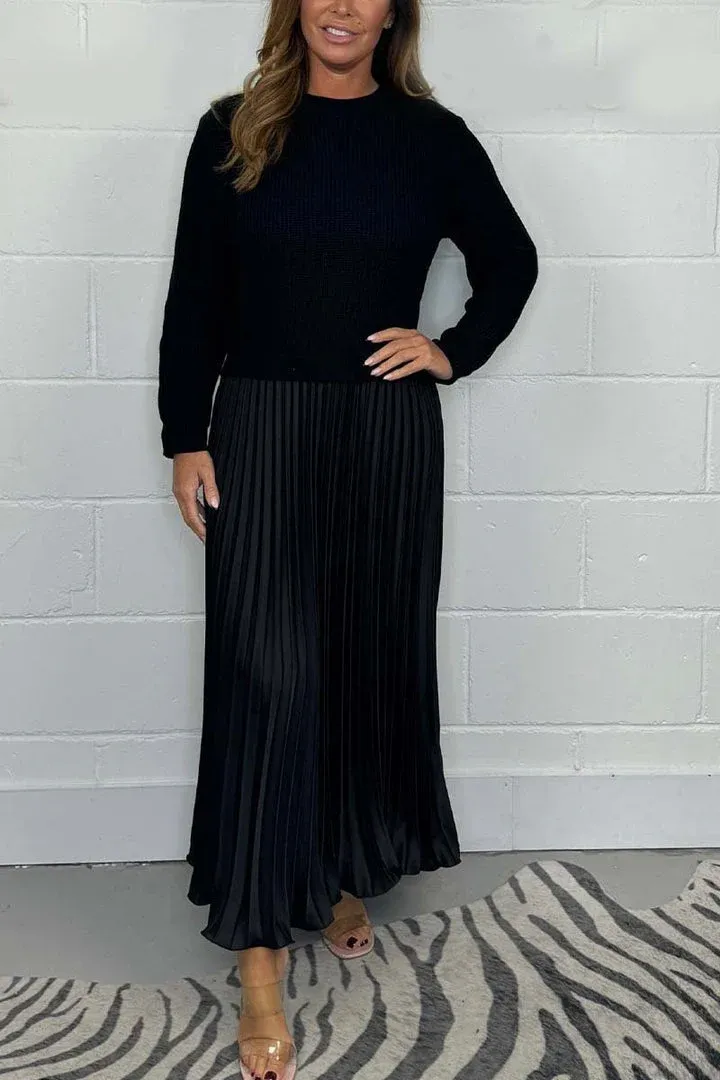 Claudia - Vestido maxi con jersey y falda plisada - Imagen 5