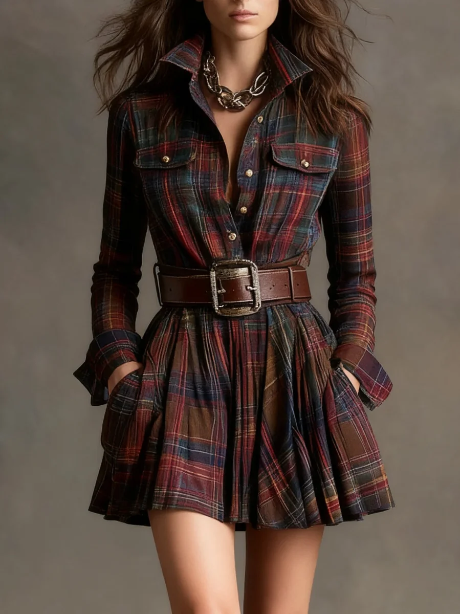 Trist - Vestido mini vintage a cuadros con cintura marcada - Imagen 6