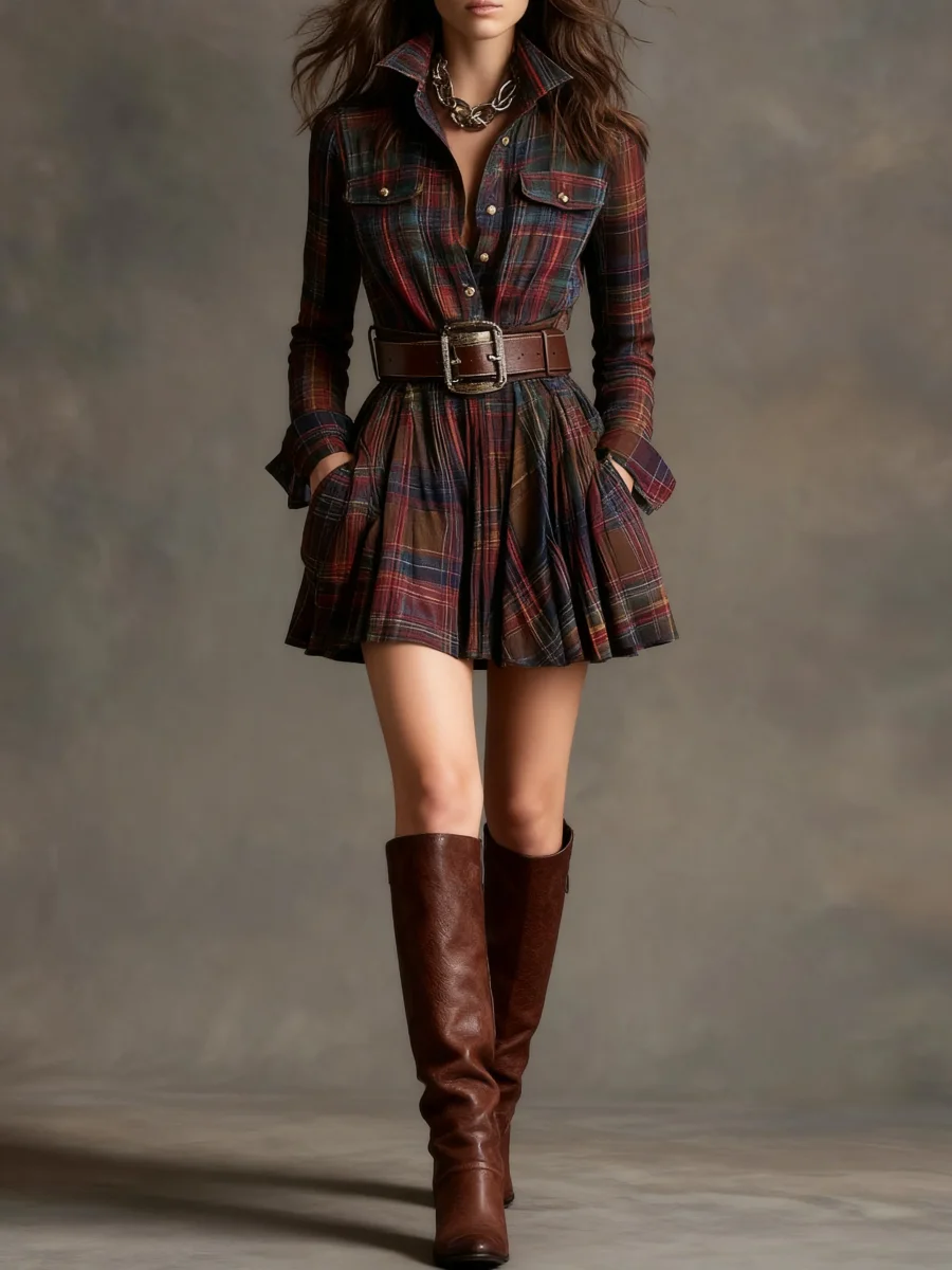 Trist - Vestido mini vintage a cuadros con cintura marcada - Imagen 2