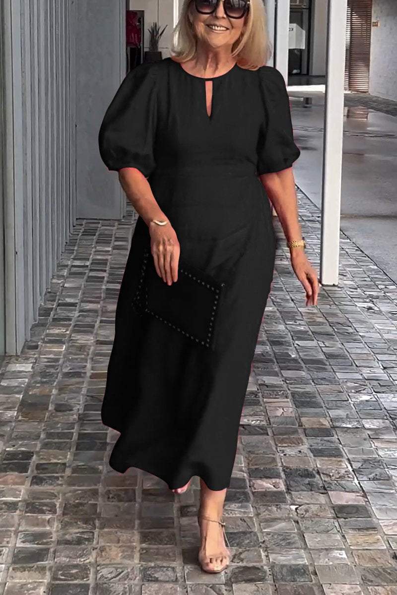 Lea™ Vestido de algodón y lino de color sólido - Imagen 4