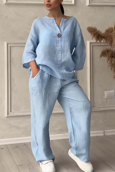 Renala™ CONJUNTO CASUAL DE DOS PIEZAS DECORADO CON BOTONES - Imagen 9
