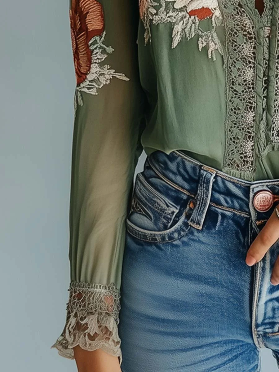 Rocío · Blusa floral bohemia con encaje para Mujer - Imagen 6