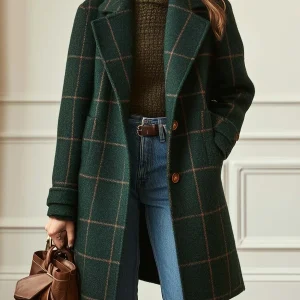 Florencia |  Abrigo de Mujer a Cuadros con Solapas Retro