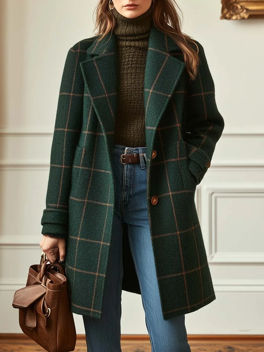 Florencia | Abrigo de Mujer a Cuadros con Solapas Retro