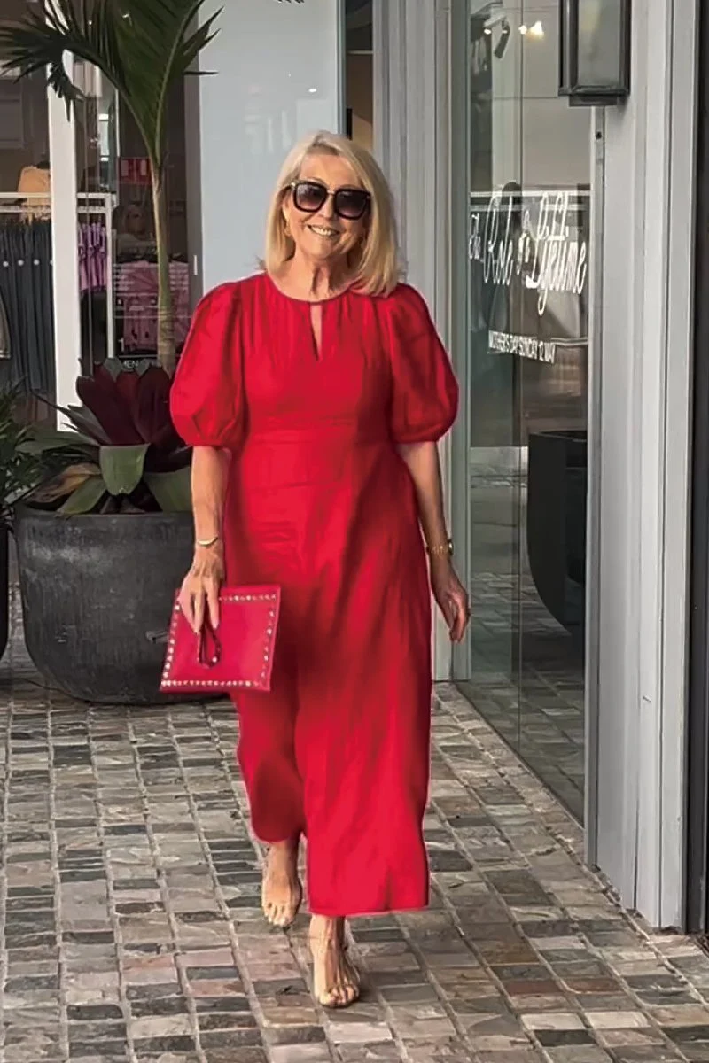Lea™ Vestido de algodón y lino de color sólido - Imagen 6