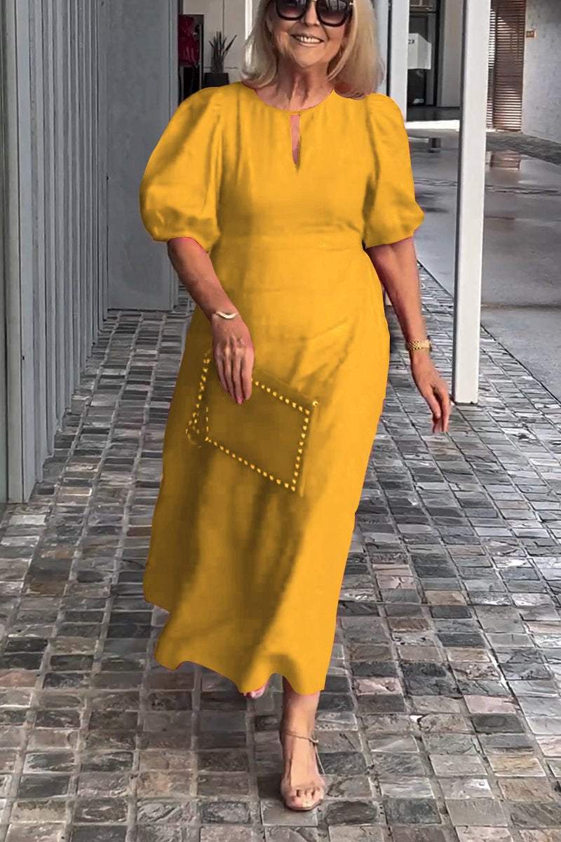 Lea™ Vestido de algodón y lino de color sólido - Imagen 7