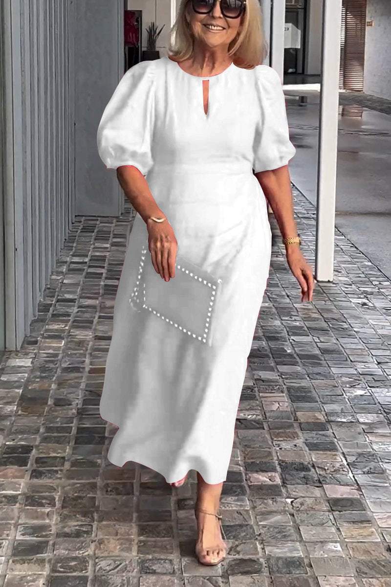 Lea™ Vestido de algodón y lino de color sólido - Imagen 8