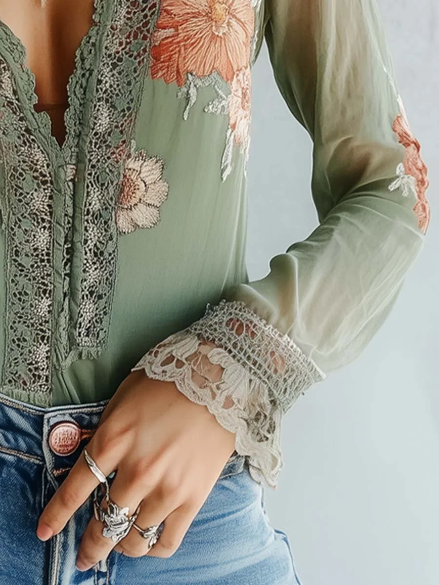 Rocío · Blusa floral bohemia con encaje para Mujer - Imagen 7