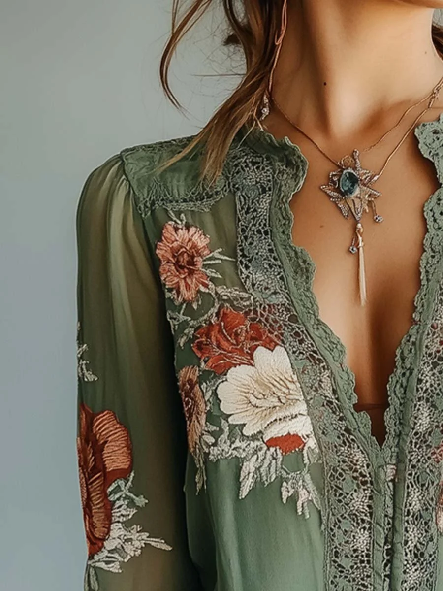 Rocío · Blusa floral bohemia con encaje para Mujer - Imagen 4