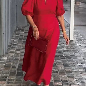 Lea™ Vestido de algodón y lino de color sólido