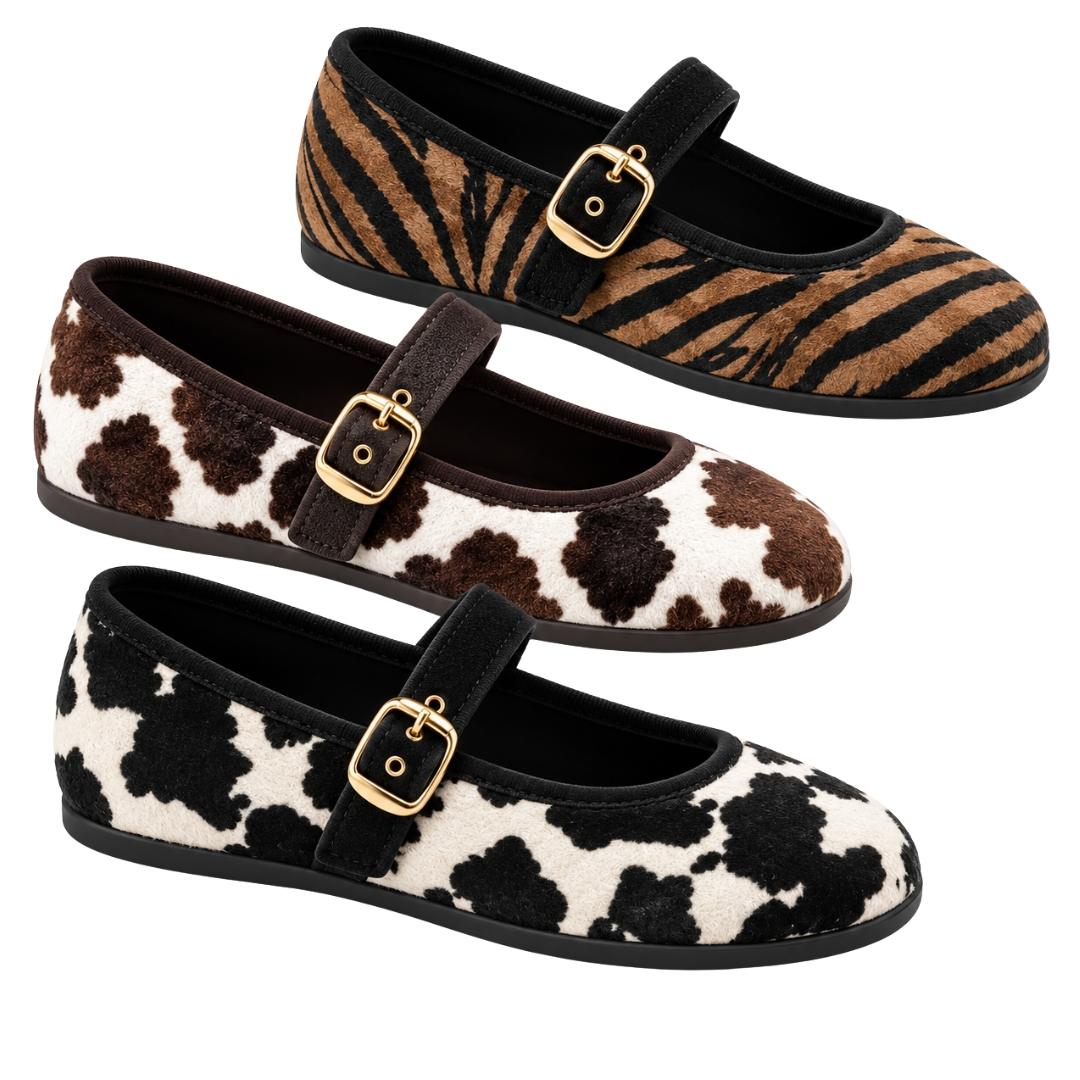 Merceditas Respetuosas con Hebilla y Piel Ante Animal Print - Imagen 2